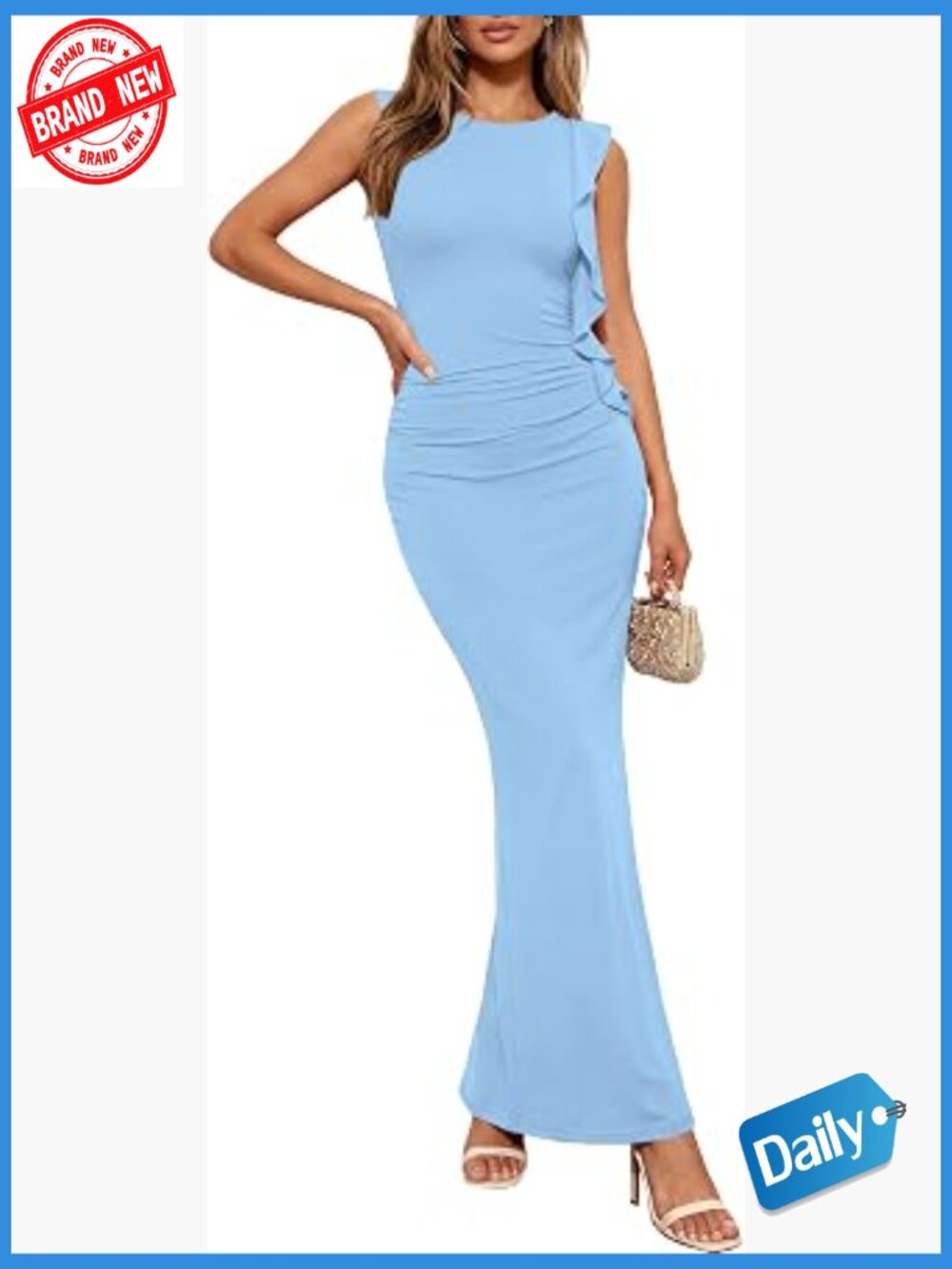 Sleeveless Ruffle Maxi Dress Bodycon Formal Wedding Guest